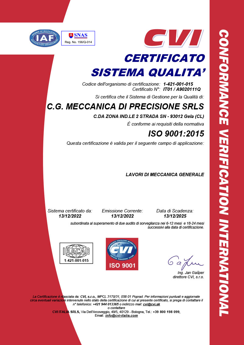certificato iso 9001 2015